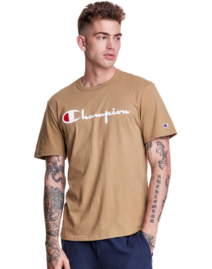 Camiseta Champion Hombre - Lightweight Script Logo ( Kaki ) 5167382-QJ